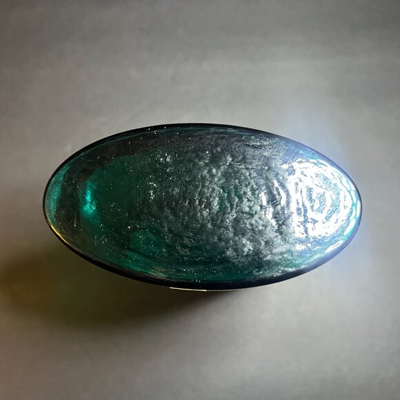 Vintage MCM Rare Skruf Sweden Green Glass Rectangular Oval Crown Label Vase 7" - Picture 8 of 8